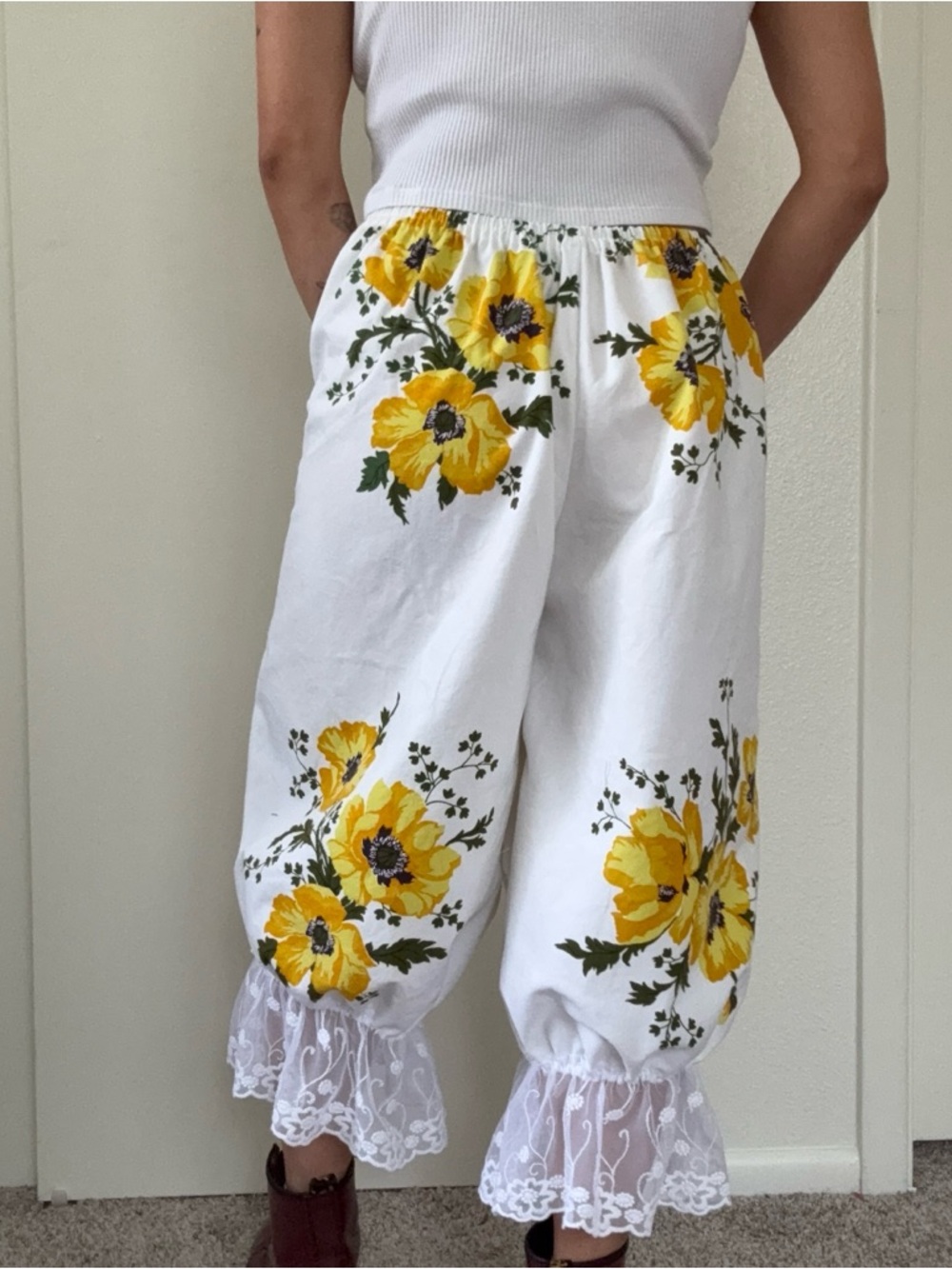Handmade Floral Lace Bloomers with Elastic Waistband Vintage Upcycle M-XL - Picture 7 of 7